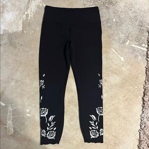 Black athleta Leggings with White Floral Design